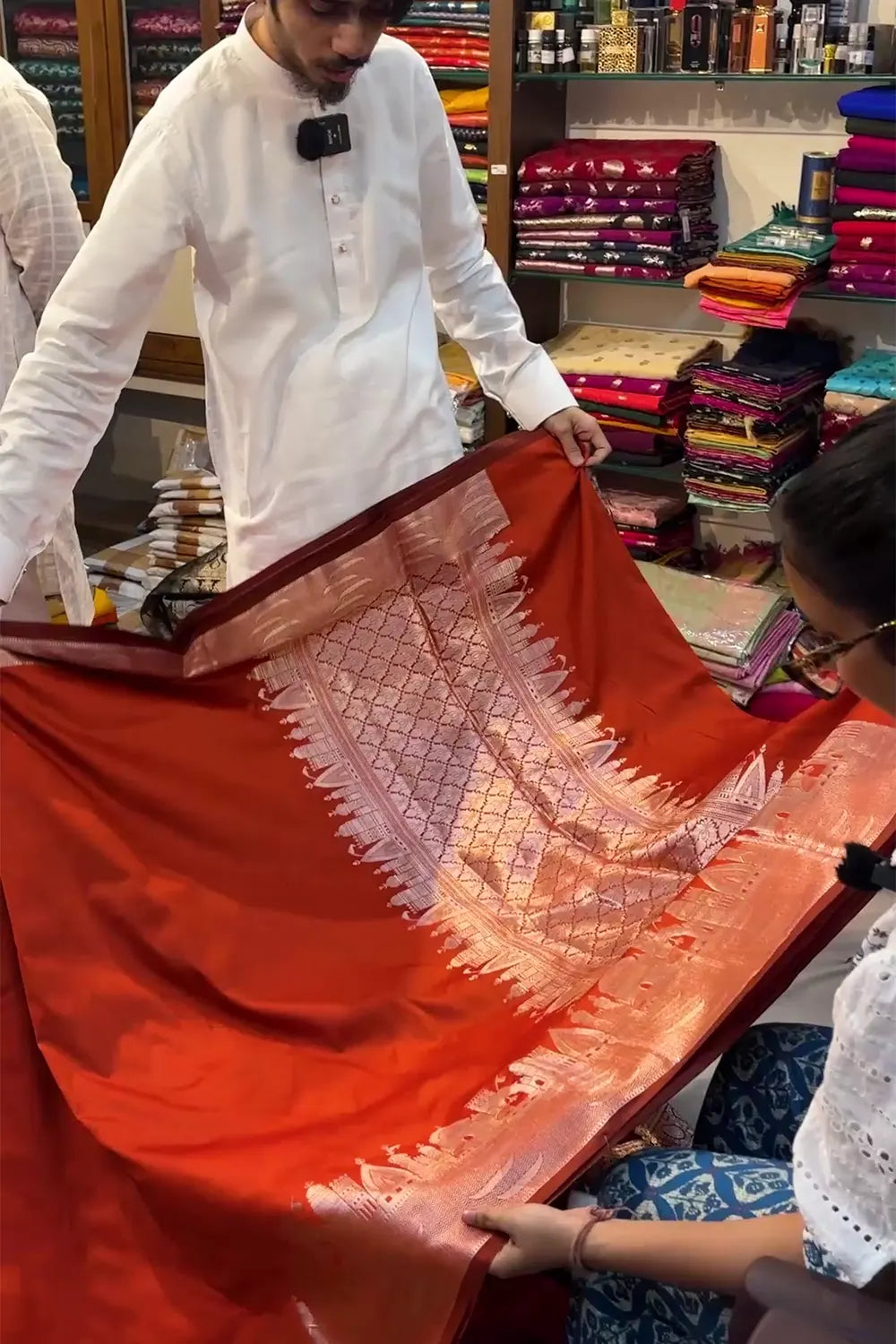 Orange Kalyug Plain Semi Katan Silk Banarasi Saree
