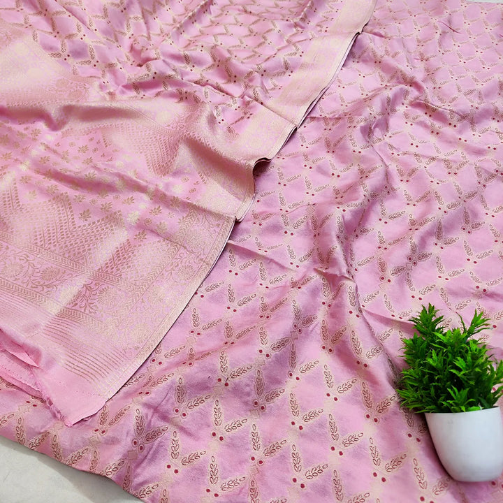 Baby Pink Golden Zari Viscos Georgette Banarasi Suit