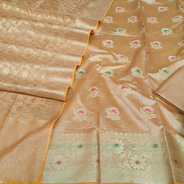 Beige Meenakari Golden Zari Banarasi Silk Salwar Suit