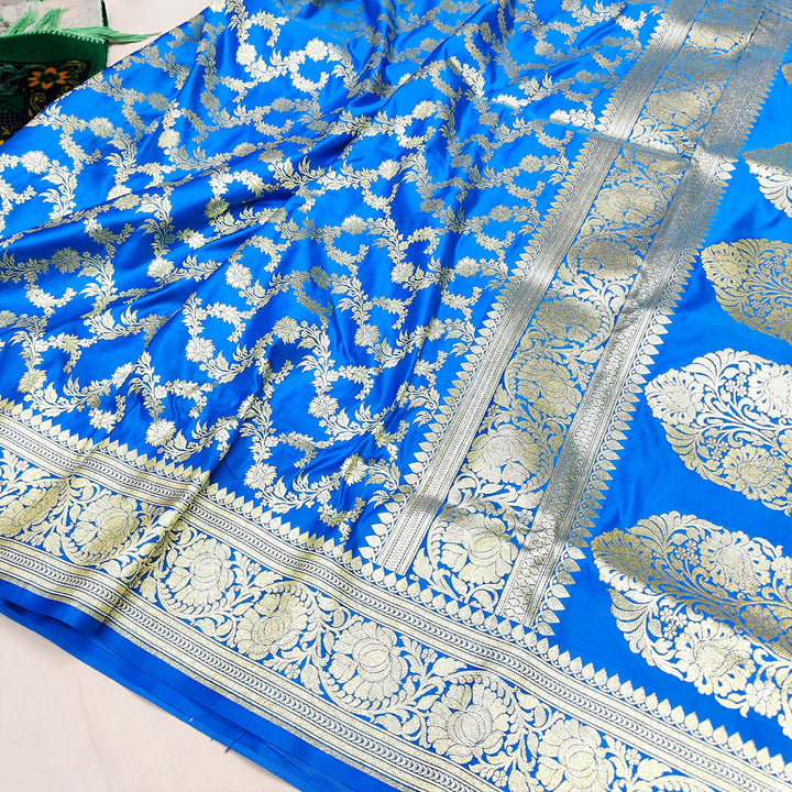 Blue Golden Zari Katan Silk Banarasi Saree