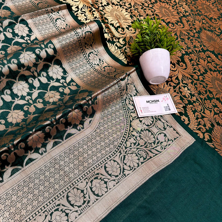 Bottle Green Alankaar Katan Silk Banarasi Suit