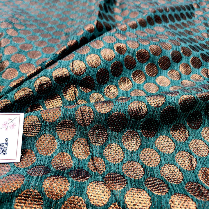 Bottle Green Dollar Buti Shimmer Silk Banarasi Fabric