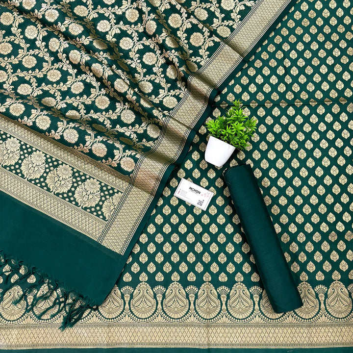 Bottle Green Gumbad Buti Katan Silk Banarasi Suit