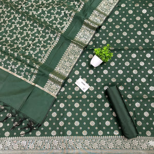 Bottle Green Shaktiman Buti Satin Silk Banarasi Suit