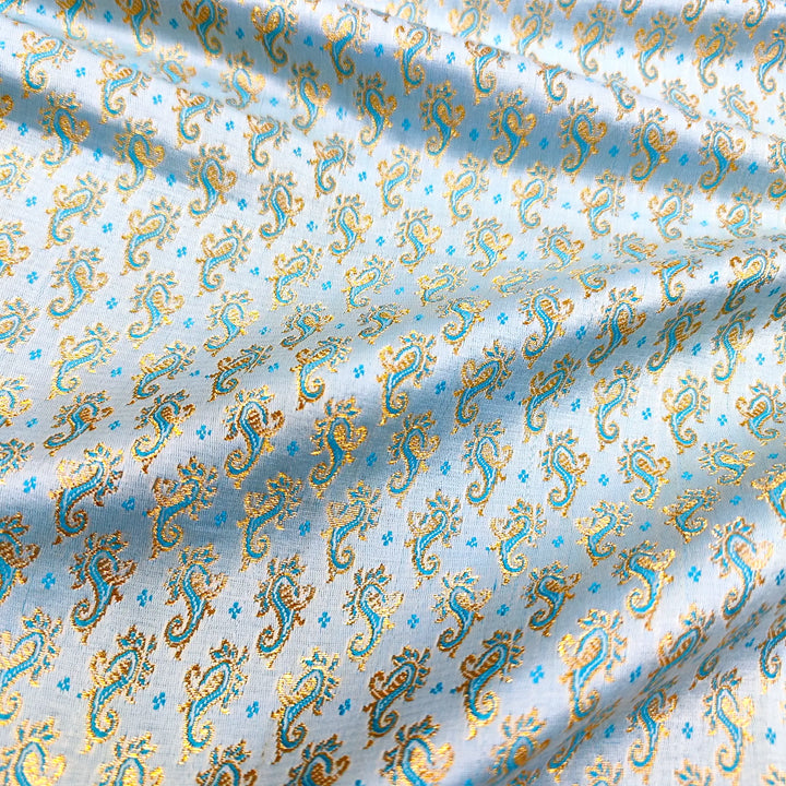 Firozi Brocade Katan Silk Banarasi Fabric