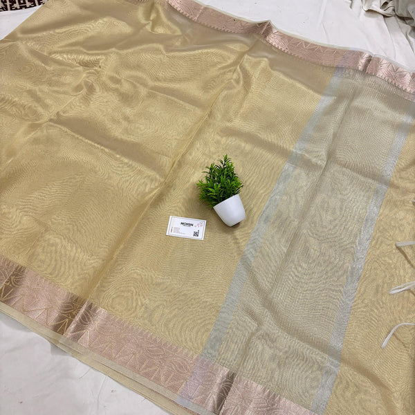 Gold Zari Border Tissue Silk Banarasi Saree
