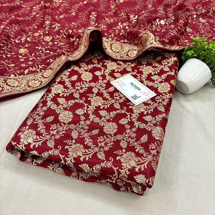 Maroon Golden Zari Kimkhab Silk Banarasi Gharara