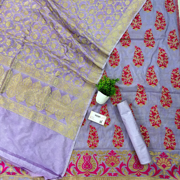 Mauve Ambi Buti Katan Silk Banarasi Suit