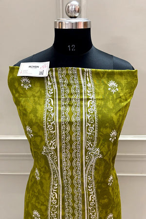 Mehendi Printed Cotton Silk Banarasi Suit