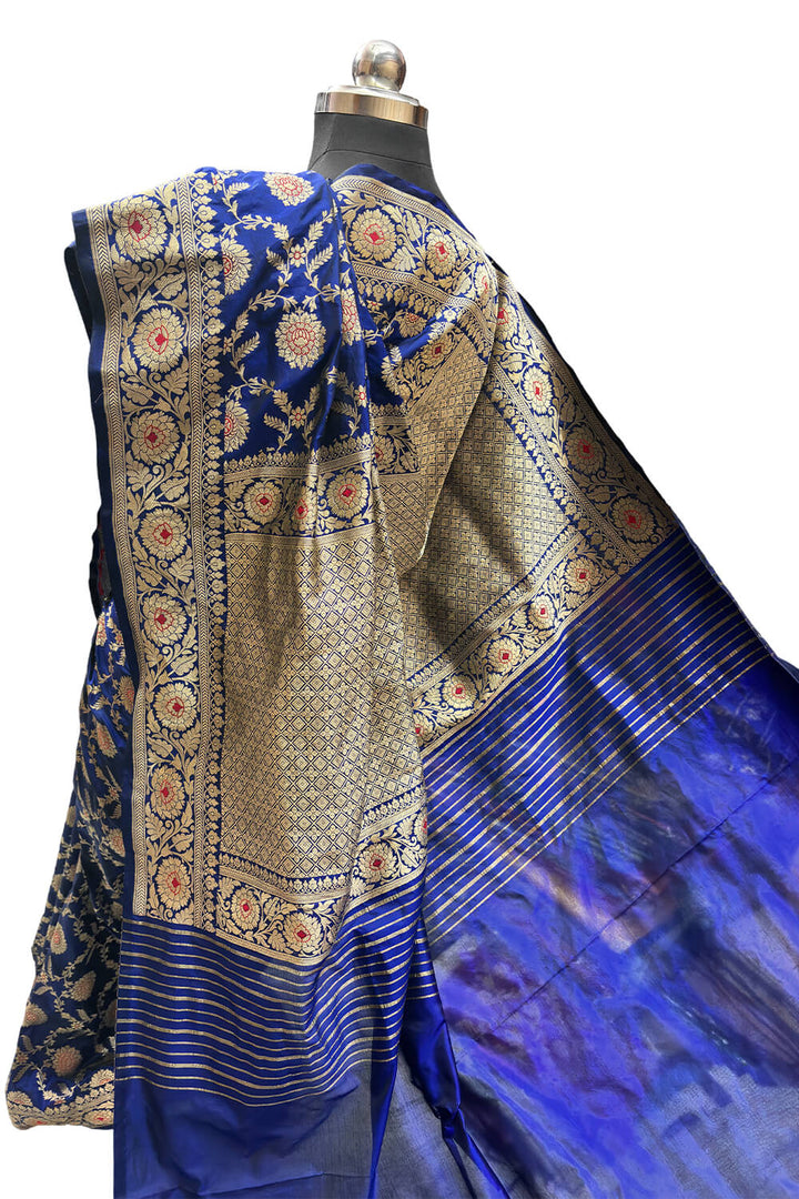 Nita Ambani Royal Blue Handloom Katan Silk Banarasi Saree