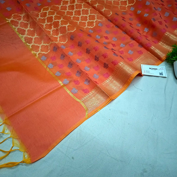 Orange Golden Zari Banarasi Silk Dupatta