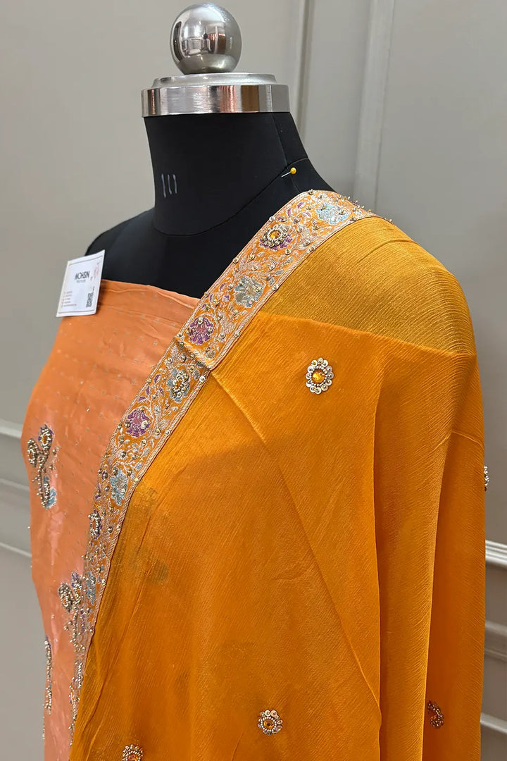 Orange Golden Zari Katan Silk Banarasi Suit