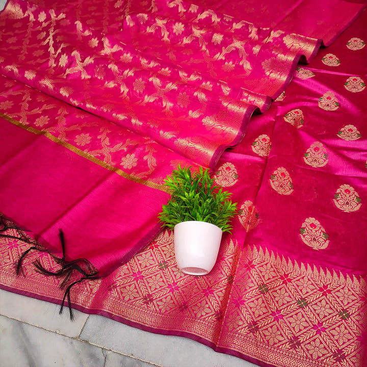 Pink Meenakari Golden Zari Banarasi Silk Salwar Suit