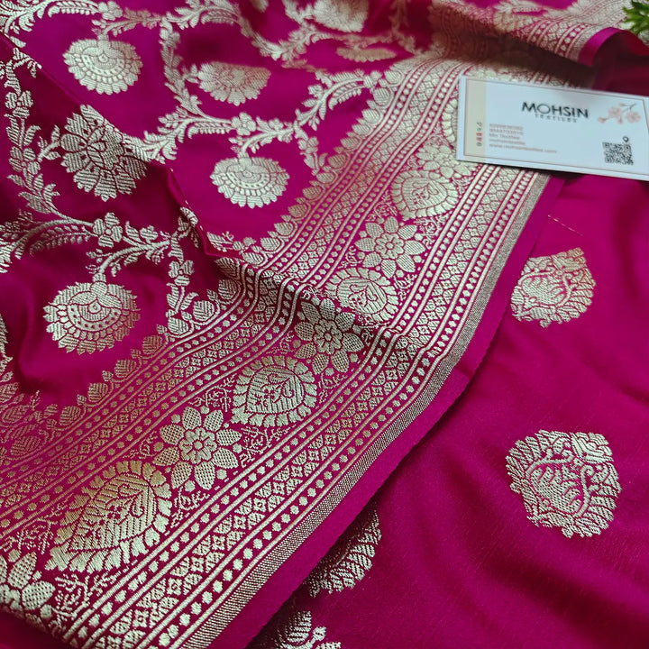 Pink Pure Handloom Katan Silk Banarasi Suit