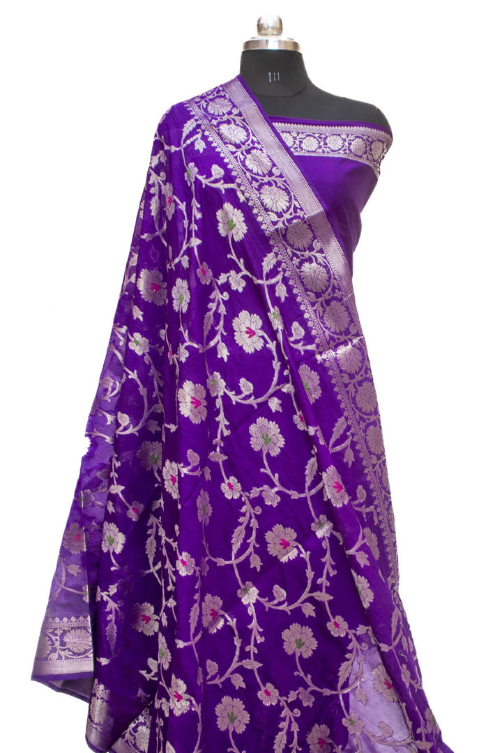 Purple Golden Zari Georgette Silk Banarasi Saree