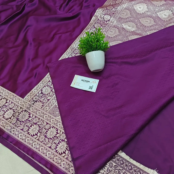 Purple Khandani Plain Katan Silk Banarasi Saree