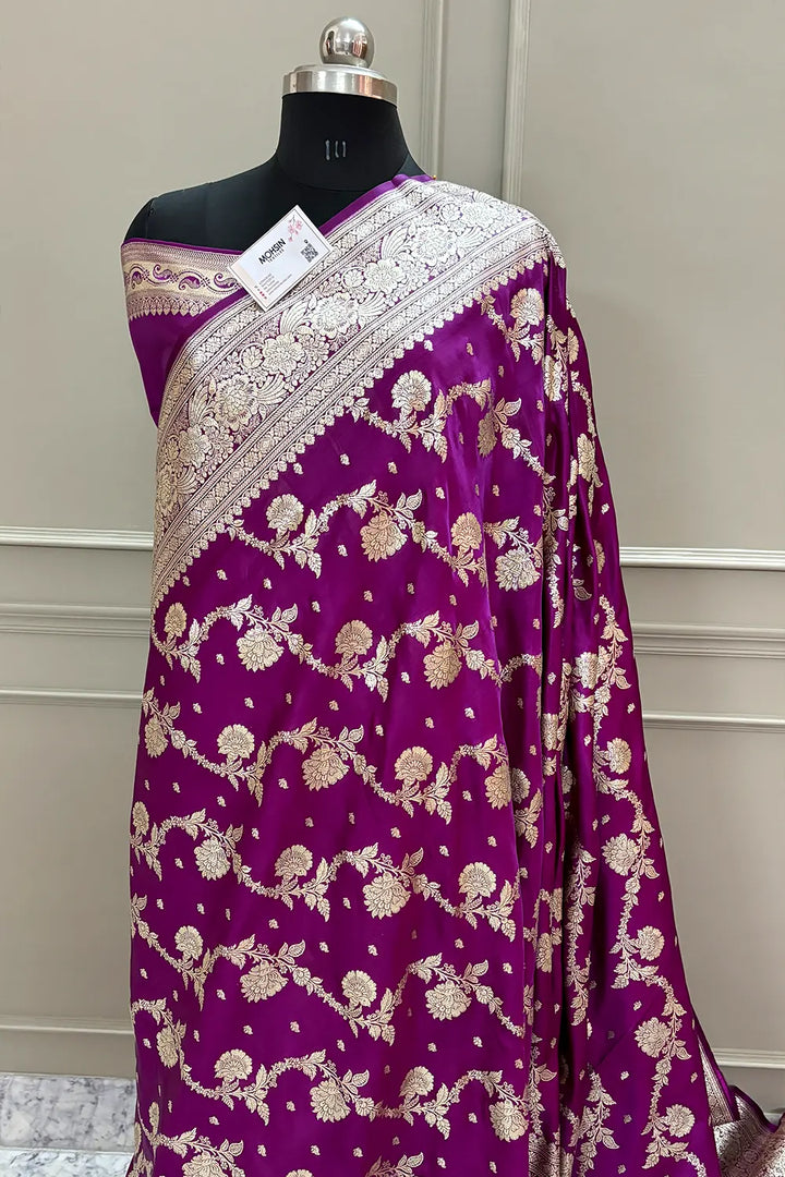 Purple Tirchi Daal Katan Silk Banarasi Saree