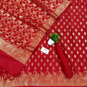 Red Godzilla Satin Silk Banarasi Suit
