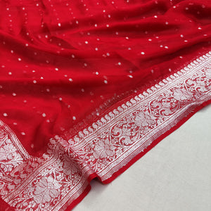 Red Handloom Pure Georgette Silk Banarasi Dupatta