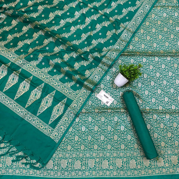 Sea Green Golden Zari Katan Silk Banarasi Suit