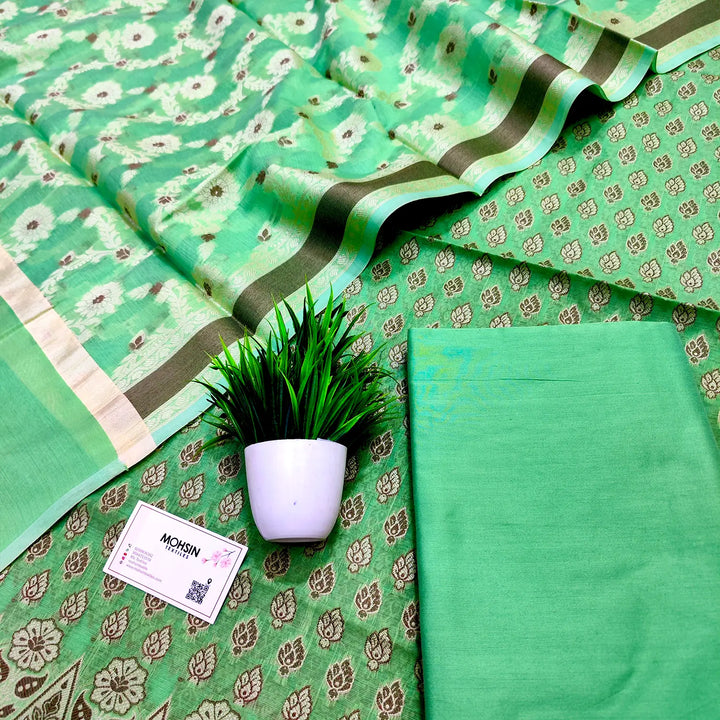 Sea Green Resham Zari Cotton Silk Banarasi Suit