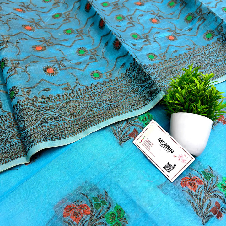 Sky Blue Meenakari Banarasi Silk Suit