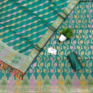 Teal Sindhuri Phool Resham Silk Banarasi Suit