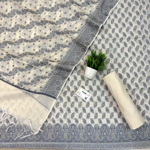 White Resham Zari Banarasi Silk Suit