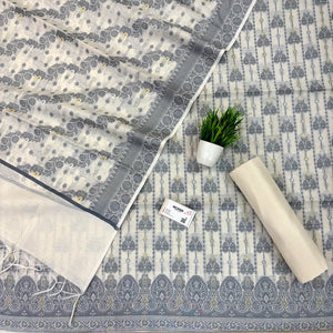 White Resham Zari Banarasi Silk Suit