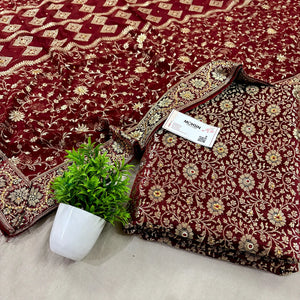 Wine Stone Work Kimkhab Silk Banarasi Gharara