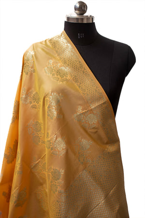 Yellow Golden Zari Katan Silk Banarasi Dupatta