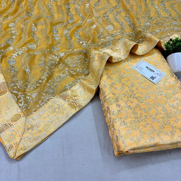 Yellow Golden Zari Kimkhab Silk Banarasi Gharara