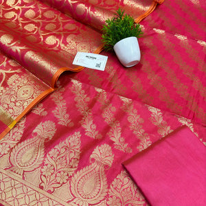 Hot Pink Golden Zari Banarasi Silk Suit