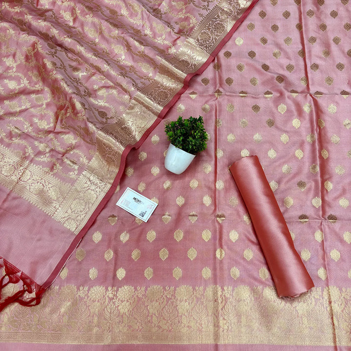 Baby Pink Kiyari Buti Satin Silk Banarasi Suit