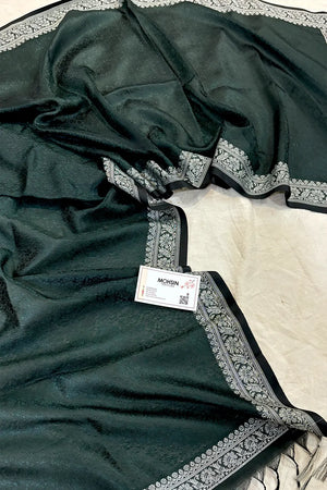 Bottle Green Resham Zari Silk Banarasi Stole