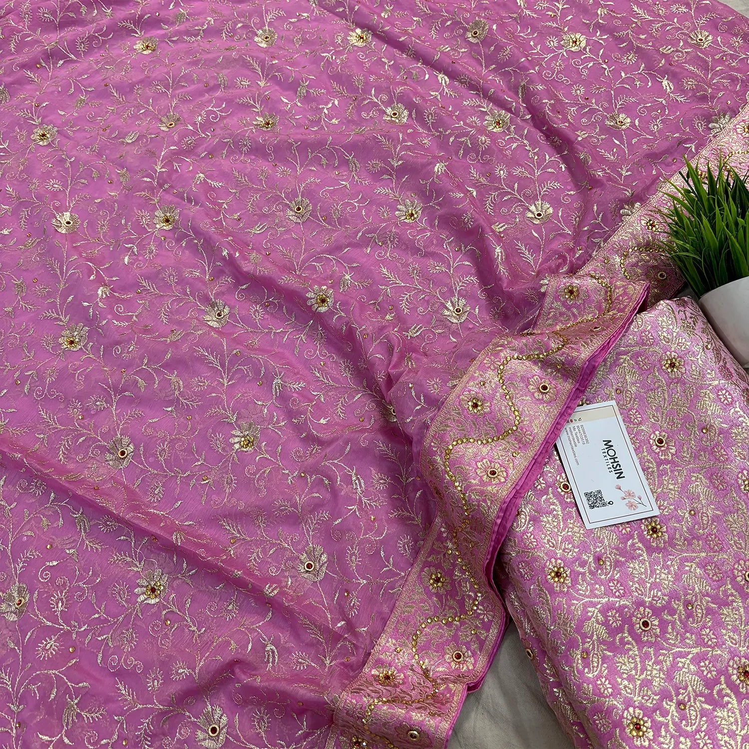 Light Pink Stone Work Kimkhab Silk Banarasi Gharara
