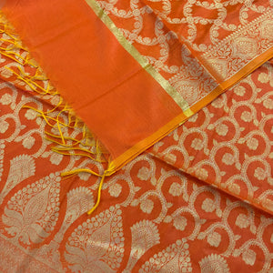 Orange Ikka Jaal Banarasi Silk Suit