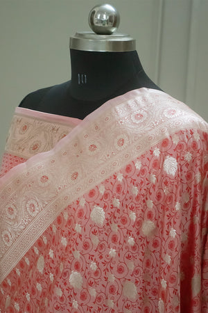 Peach Chunni Munni Buti Katan Silk Banarasi Saree