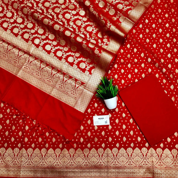Red Kalli Patta Katan Silk Banarasi Suit