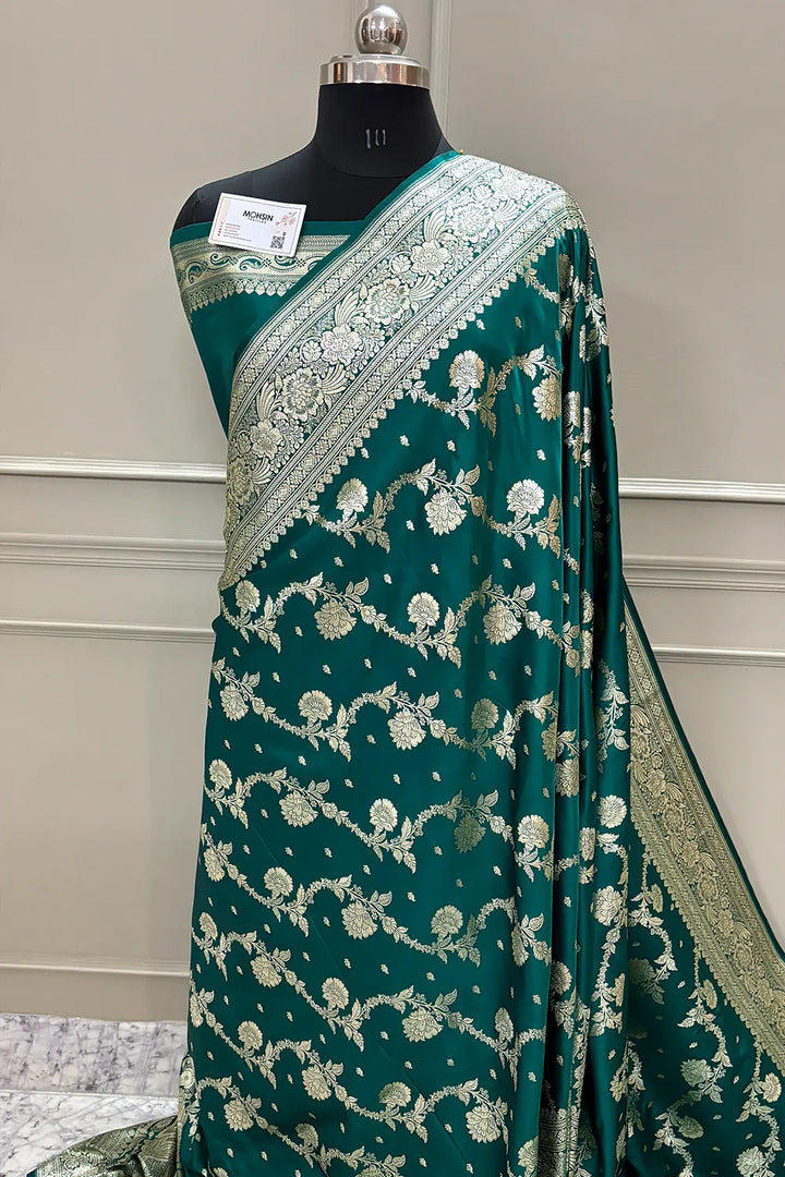 Teal Tirchi Daal Katan Silk Banarasi Saree