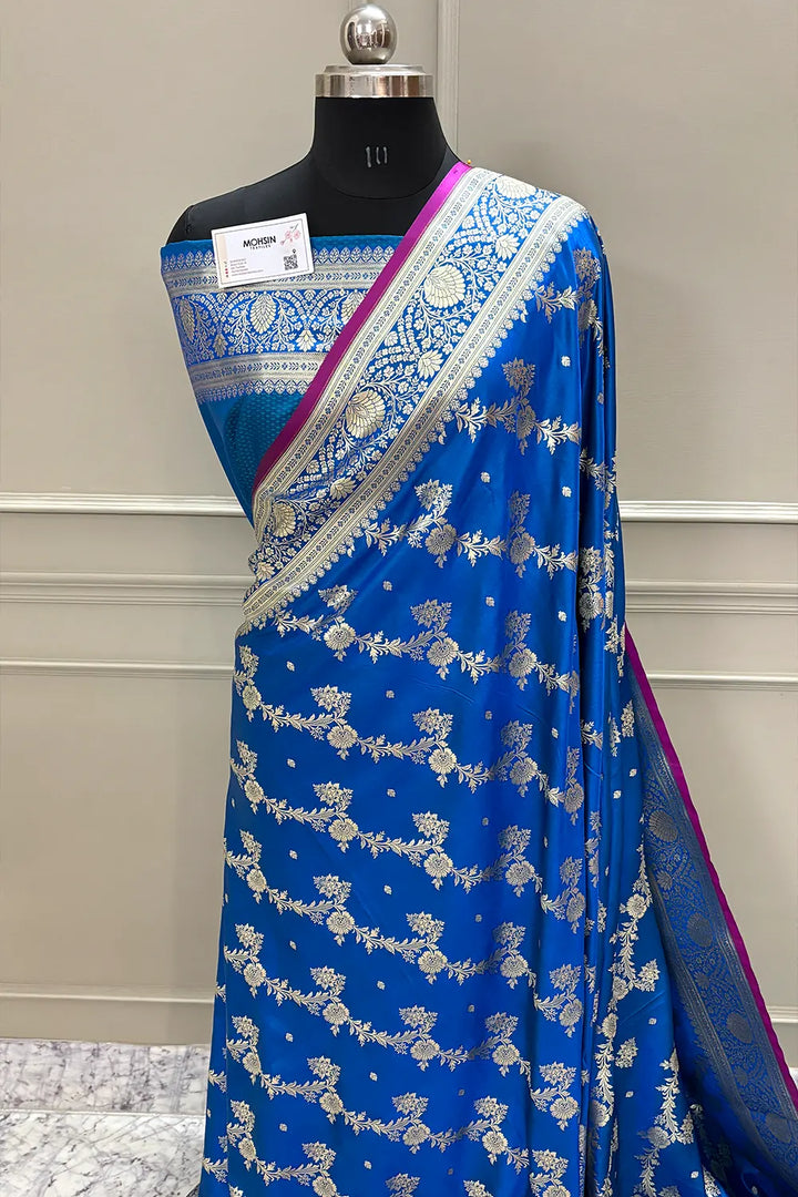 Firozi Papakipari Katan Silk Banarasi Saree