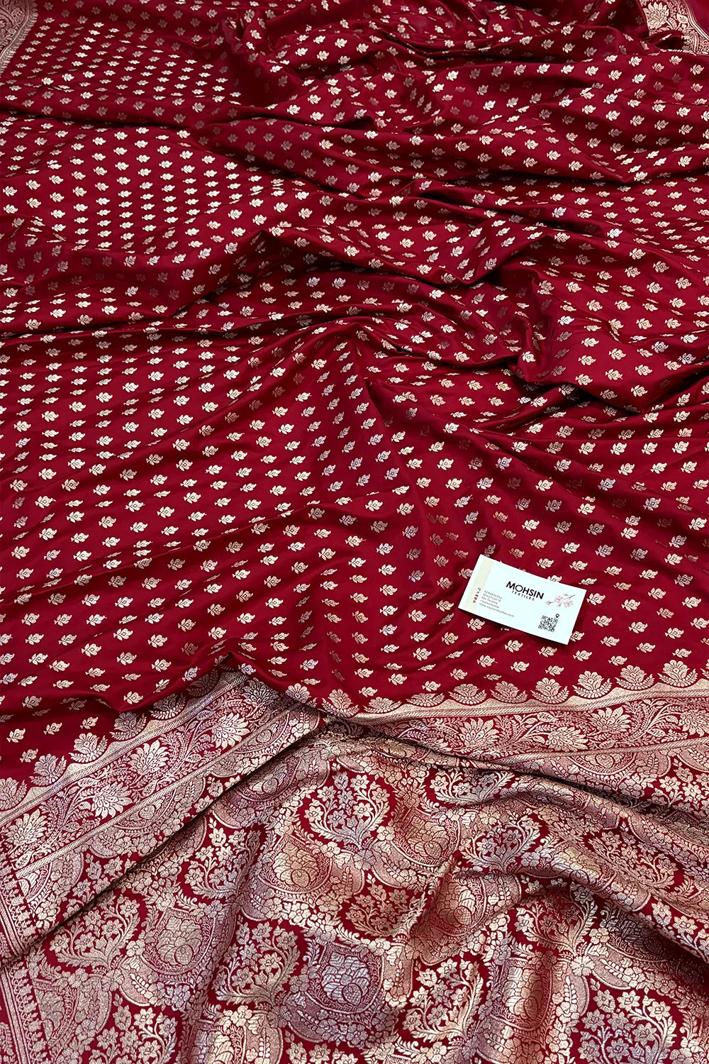Maroon Chunni Buti Katan Silk Banarasi Saree