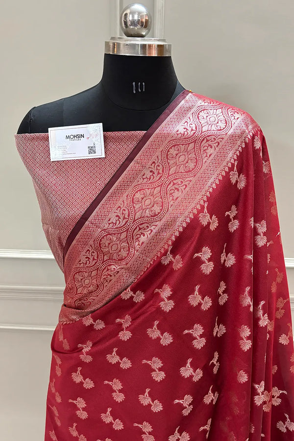 Maroon Daab Buti Chanderi Silk Banarasi Saree