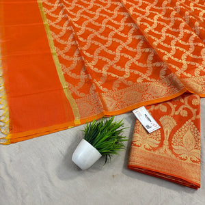 Orange Ikka Jaal Banarasi Silk Suit