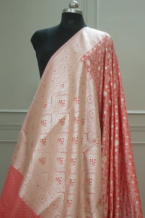 Peach Chunni Munni Buti Katan Silk Banarasi Saree