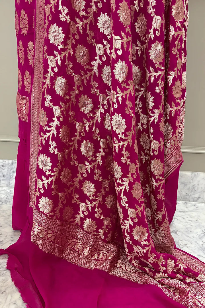 Pink Guldasta Pure Georgette Silk Banarasi Suit