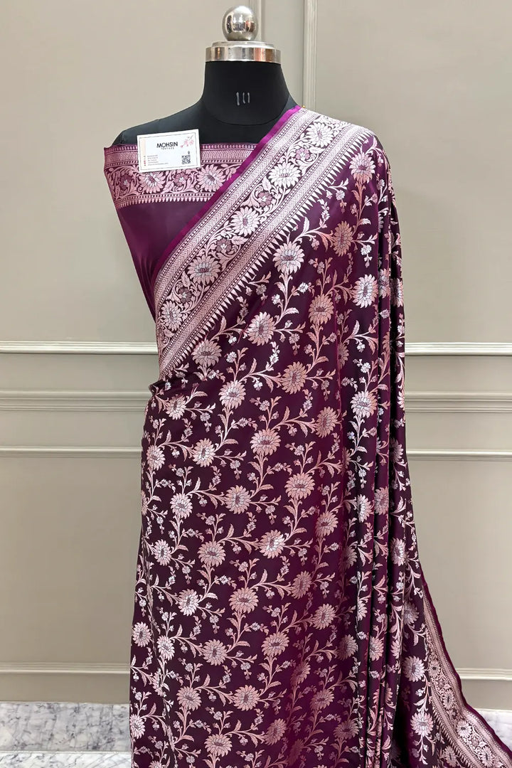 Purple Ganga Jamuna Crepe Silk Banarasi Saree