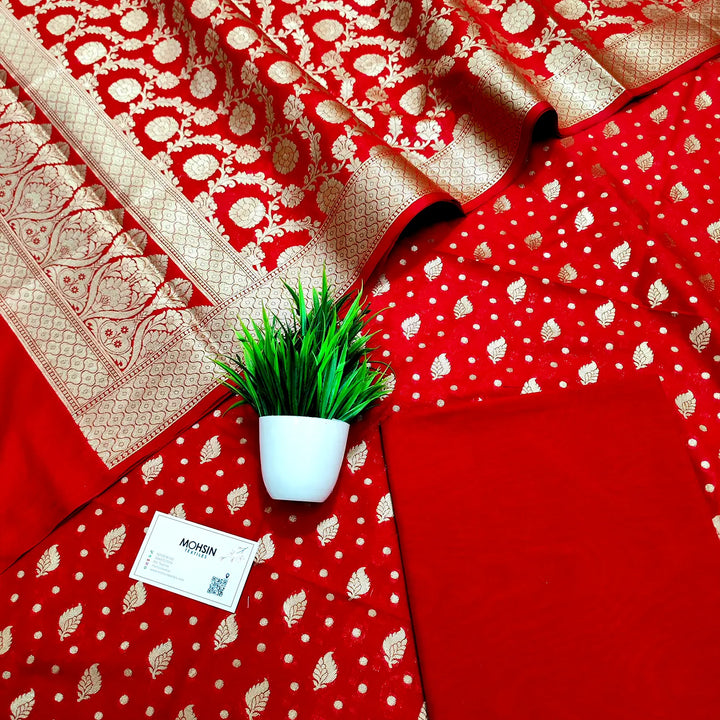 Red Kalli Patta Katan Silk Banarasi Suit