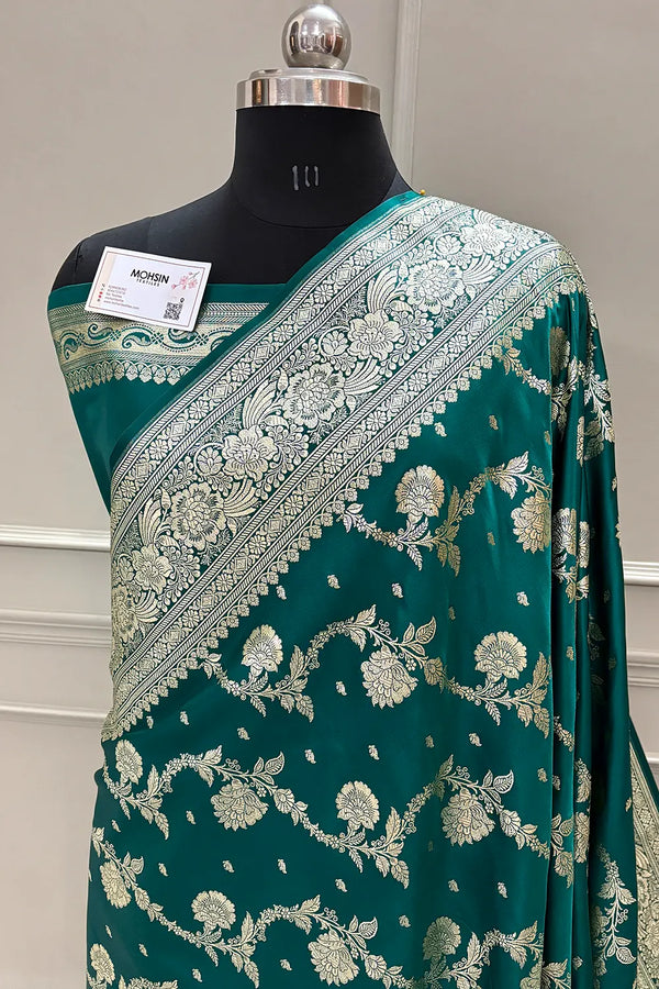 Teal Tirchi Daal Katan Silk Banarasi Saree