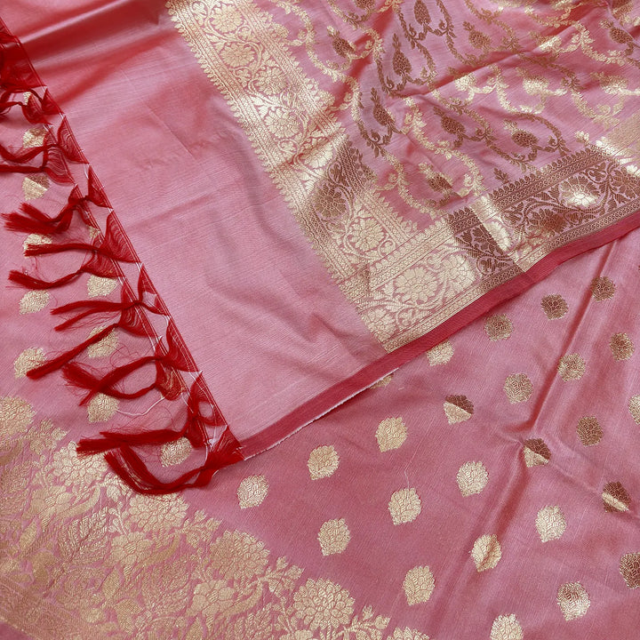 Baby Pink Kiyari Buti Satin Silk Banarasi Suit